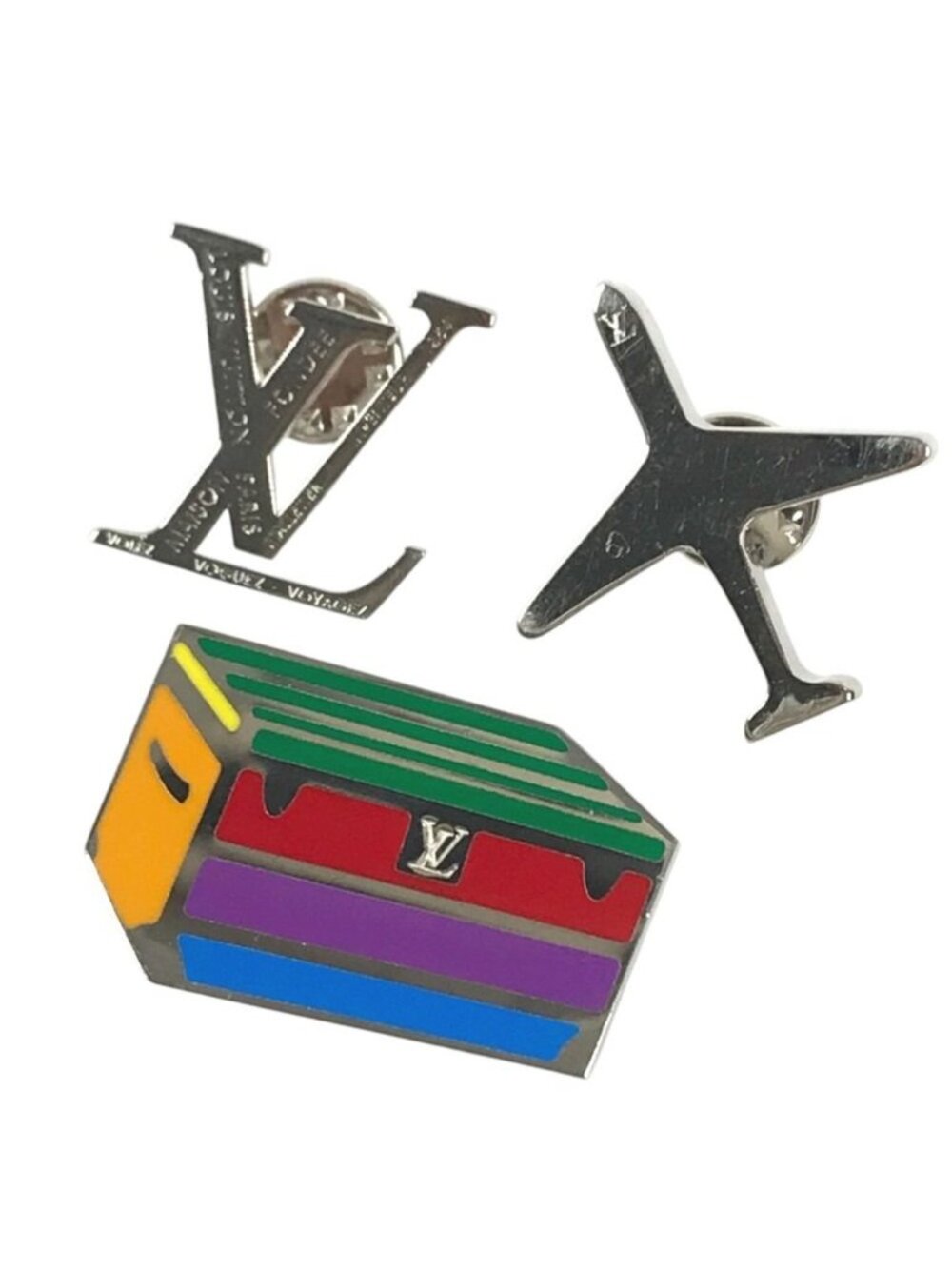 Louis Vuitton Brooch Trunk & Airplane & LV Logo Time Capsule Exhibition Metal